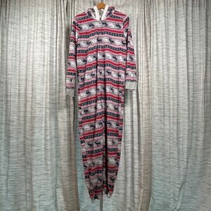Jane and Bleecker L Christmas Reindeer Hooded One Piece Pajamas Onesie Large EUC